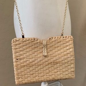 Zara Straw Crossbody Handbag Gold Strap NWT